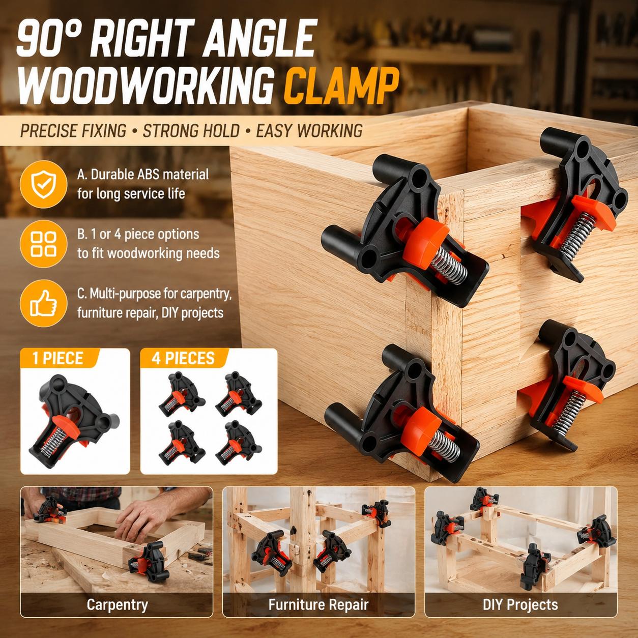Woodworking Right Angle Clamp - Kit de Abrazaderas de Esquina de